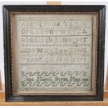 An alphabetical and numerical sampler, by Jane Mansel Bevan, May 1898, 6" square, in ebonised frame