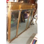 A George III design triple-plate overmantel mirror with gilt decorated Corinthian columns and