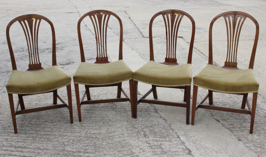 Four George III design standard dining chairs with stuffed over seats, on square taper stretchered - Image 2 of 15