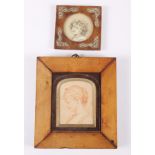 A miniature portrait on paper, after an Old Master, in maple frame, and a smaller similar, in