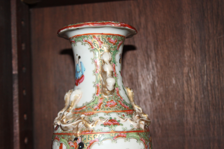 A Canton enamel two-handled baluster vase with gilt decoration, 9 1/2" high, a similar pot ( - Image 31 of 43