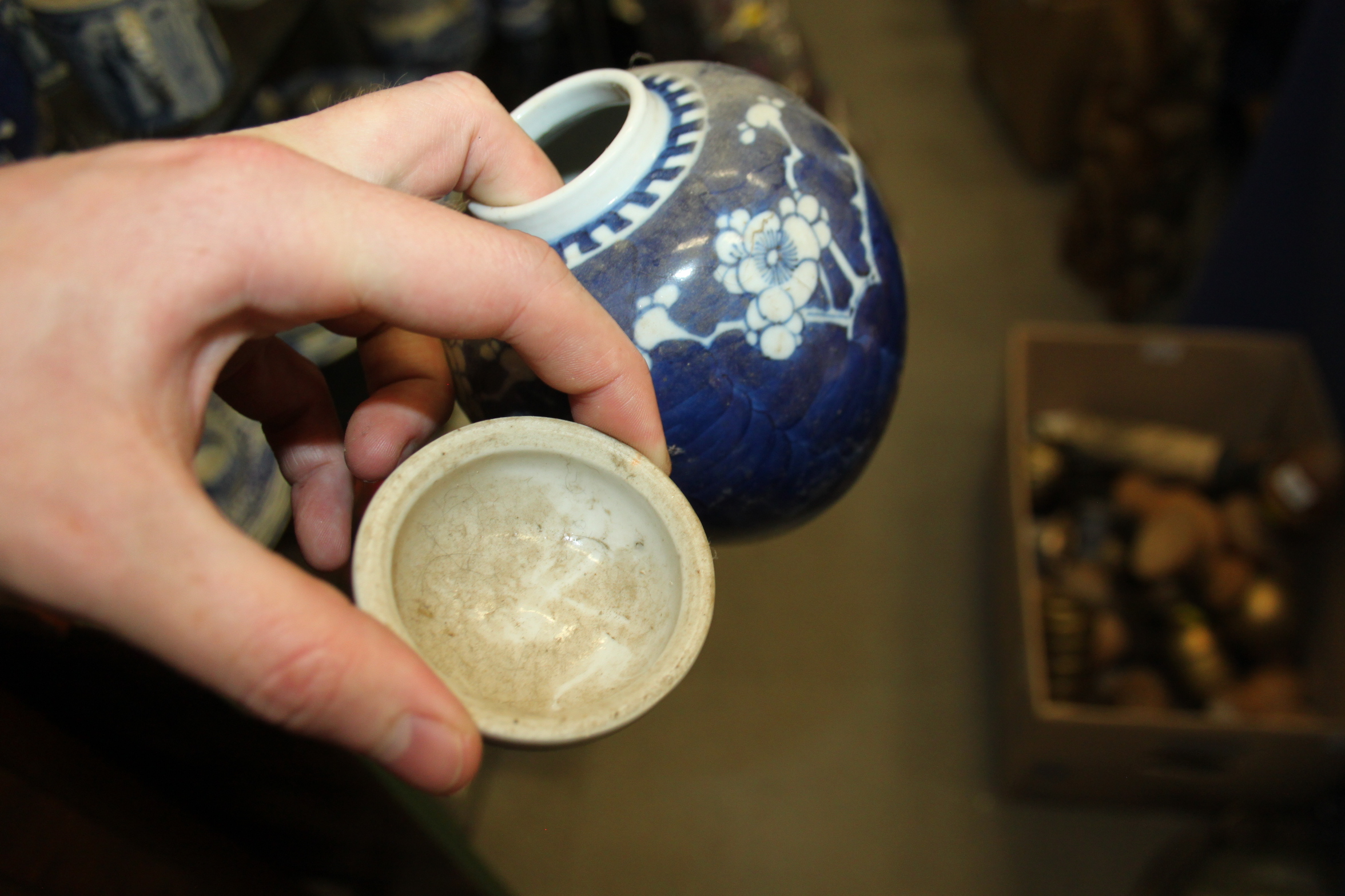 A Chinese blue and white bottle vase, 16" high (heavily restored), a collection of ginger jars, - Image 21 of 25