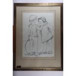 A G Dawn?: a pencil sketch of two children, 20 1/2" x 14", in gilt strip frame
