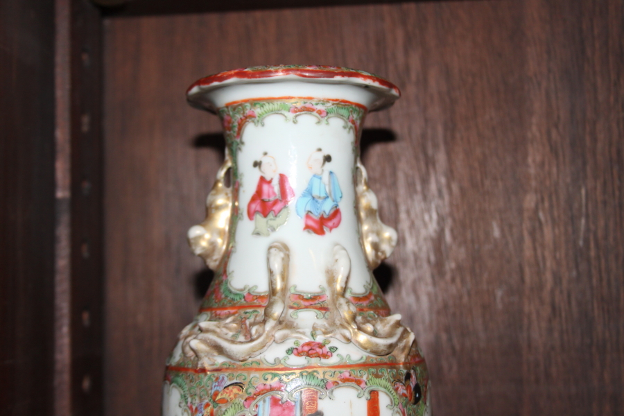 A Canton enamel two-handled baluster vase with gilt decoration, 9 1/2" high, a similar pot ( - Image 30 of 43