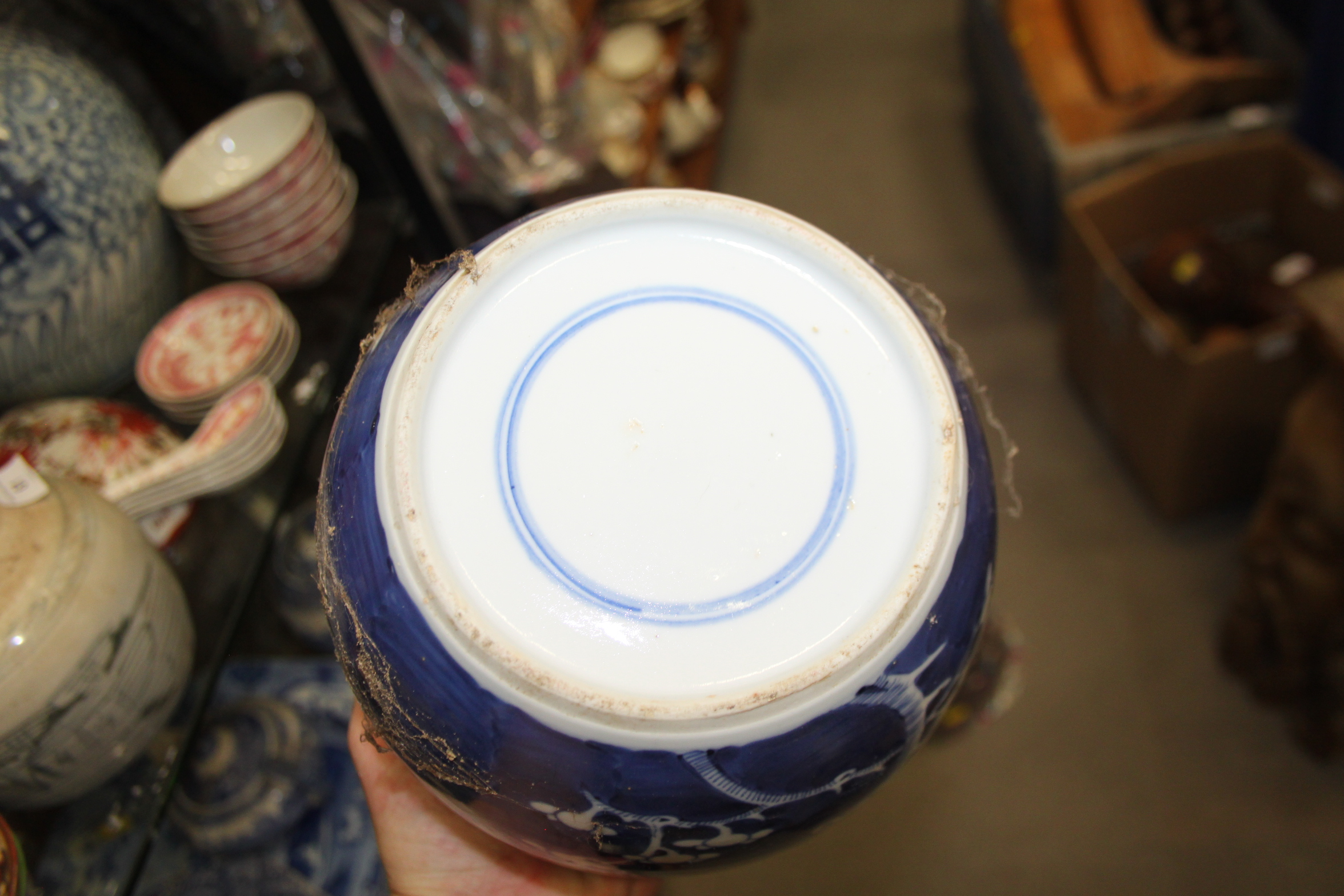 A Chinese blue and white bottle vase, 16" high (heavily restored), a collection of ginger jars, - Image 17 of 25