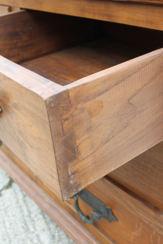 An Oriental hardwood chest of nine drawers with heavy brass handles, on bracket feet, 71" wide x 21" - Image 3 of 4