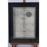 A circa 1820s De Per Le Roi passport document, in double black frame, and an early 20th century