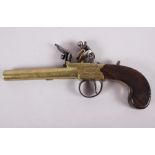 A Georgian brass box lock pocket pistol, by T Ketland & Co, 8 1/8" long overall, in oak case