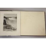 An album of late 19th century black and white photographs views of Canada, inscribed "Early days