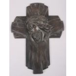 An Art Deco bronze relief cross cast bust of Christ, 9 1/4" wide