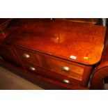 An "Exigence" cherrywood Art Deco design chest of three long drawers, 35 1/2" wide x 18" deep