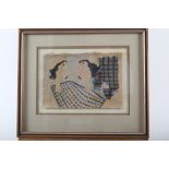 A 1930s? watercolour of two busts, 5 1/4" x 7 1/2", in strip frame