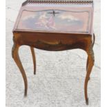 A Vernis Martin fall front bureau of Louis XVI design with brass gallery and fitted interior, on