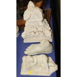 A stone Corinthian column capital (damages), a terracotta model foot and a white marble figure of