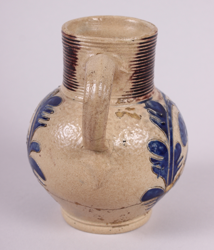 An early 18th century German stoneware jug with GR monogram, 5" high (restored) - Image 3 of 10