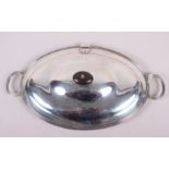 An Asprey and Co two-handled entree dish and cover with ebonised knop, 24.9oz troy approx