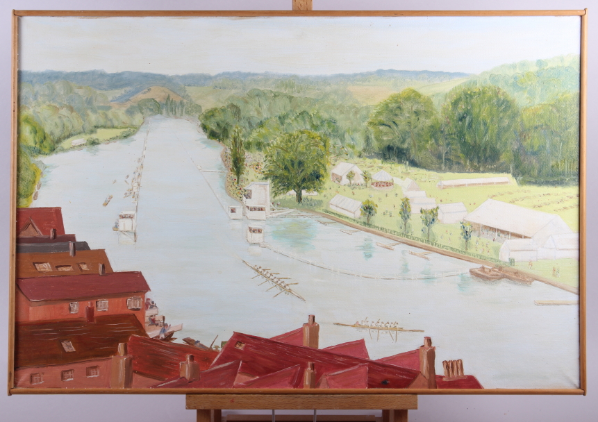 An oil on canvas, Henley Regatta course, a print, "The New Palace at Westminster", a photograph of a