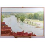 An oil on canvas, Henley Regatta course, a print, "The New Palace at Westminster", a photograph of a