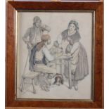 D Bristow: pencil and watercolour, inn scene, in maple frame, and a 19th century watercolour