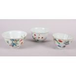 Three Chinese famille rose tea bowls