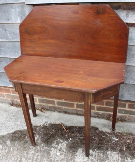 A late Georgian padouk fold-over top tea table, on moulded square taper supports, 38" wide x 18" - Image 3 of 6