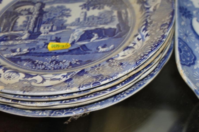 A Spode "Italian" meat plate, 18" wide, five matching plates, two teapots, and an assorted 19th - Image 3 of 9