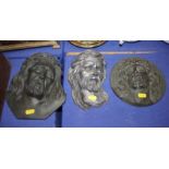 Three relief cast busts of Christ