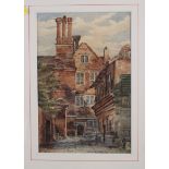 English 19th century watercolour, courtyard study, 12" x 8", in gilt strip frame, a 19th century