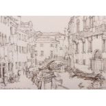 H Webster?: pencil and ink sketch, view of Venice, 7" x 10", in gilt strip frame