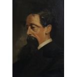 P Morris, 1873: oil on canvas, portrait of Charles Dickens, 11 1/2" x 7 1/2", in gilt decorated