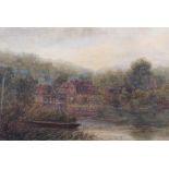 David Law: watercolours, "Streatley, The Swan Inn", 9" x 13 3/4", in gilt strip frame