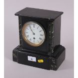 A late 19th century black marble mantle clock with eight-day movement by JW Benson, 9" high