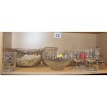 A Stuart art glass part table service, a Waterford bowl (chipped), Dartington drinking glasses,