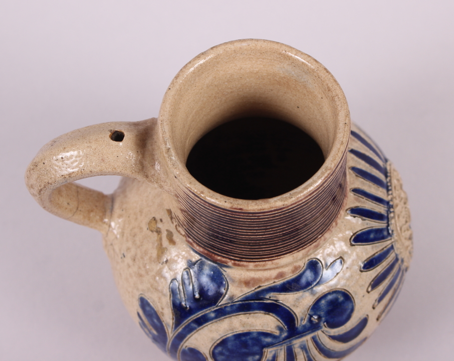 An early 18th century German stoneware jug with GR monogram, 5" high (restored) - Image 5 of 10