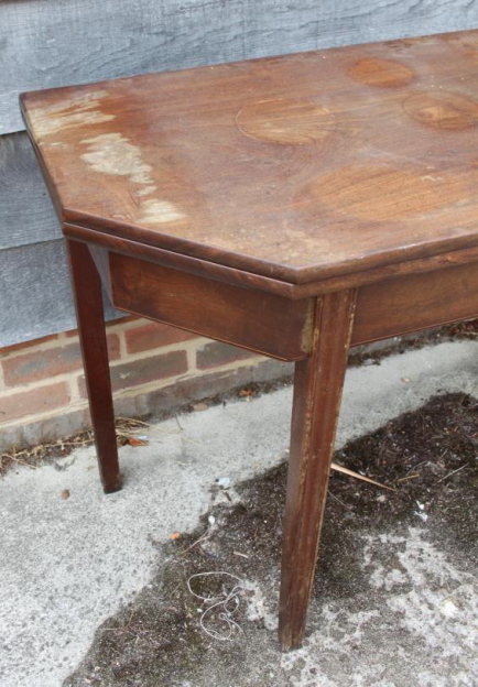 A late Georgian padouk fold-over top tea table, on moulded square taper supports, 38" wide x 18" - Image 2 of 6