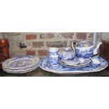 A Spode "Italian" meat plate, 18" wide, five matching plates, two teapots, and an assorted 19th