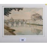 J Rivolo, Rome, 1944: watercolours, view of Castle Sant Angelo and the Tiber, 6 1/2" x 9",