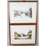 A pair of prints, views of Streatley and Pangbourne, in wooden strip frames, and other local scenes,