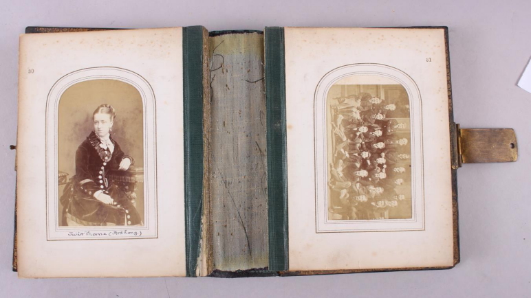 A 19th century carte de visite album with inset abalone and gilt borders, a 1930s photograph - Image 4 of 14