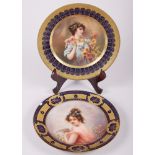 A Vienna porcelain cabinet plate, decorated a maiden with flowers, signed Dedrich?, 9 1/2" dia,
