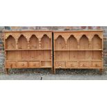 A pair of pine wall shelves, fitted four drawers, 34" wide x 30" high