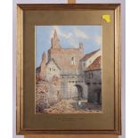 William W Portal: watercolours, "The way to the Abbey, St Albans", 11 1/2" x 8 1/2", in gilt frame