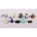 A Canton enamel miniature scent bottle with figure decoration, 2 3/4" high, eight other scent