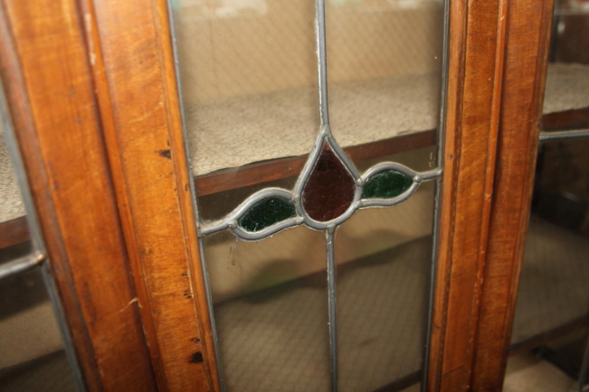 A late 19th century walnut double bowfront display cabinet enclosed leaded glazed doors, on cabriole - Image 3 of 3