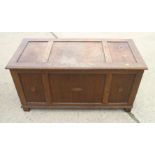 A well reproduced oak panel front coffer, 42" long x 80" deep x 18" high