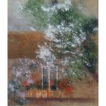 Gabrielle Bellocq, pastels, "Le Lilas Blanc", 9 1/2" x 8", in green strip frame