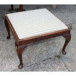 A low seat stool, on cabriole supports, and a circular mahogany two-tier occasional table, 16" dia x