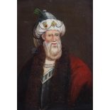 A 19th? century oil on canvas, Mogul man in turban, 7 1/" x 6", in ornate gilt frame