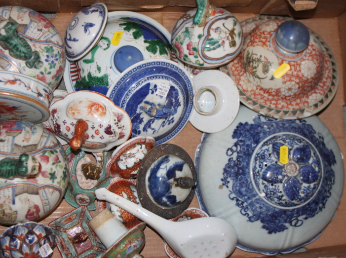 A quantity of mostly Chinese vase covers, including famille rose, etc