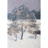 Terry McKurragan: bodycolours, "Winter Trek", 18 3/4" x 15 3/4", in gilt strip frame